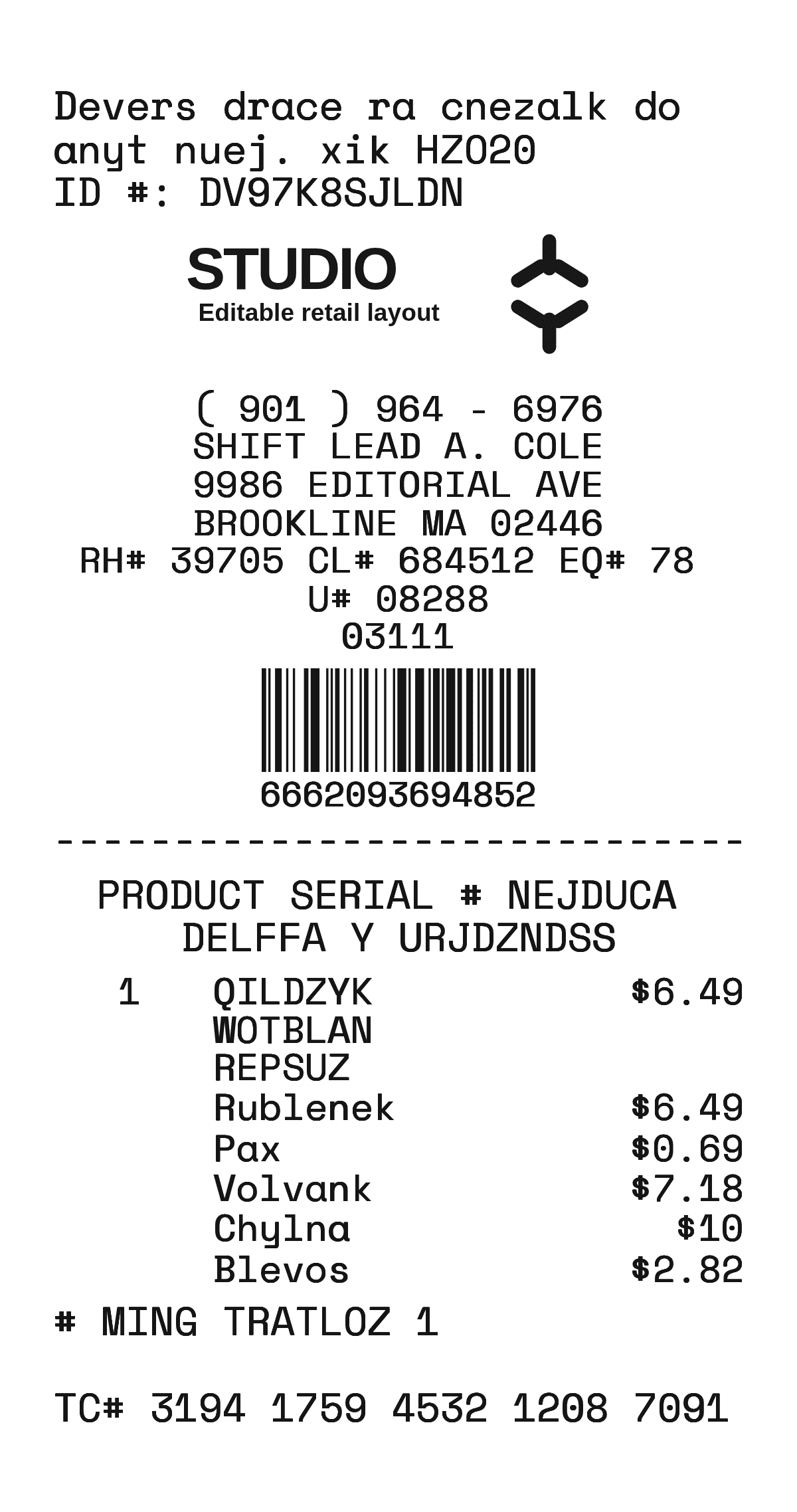 Boutique apparel receipt template preview