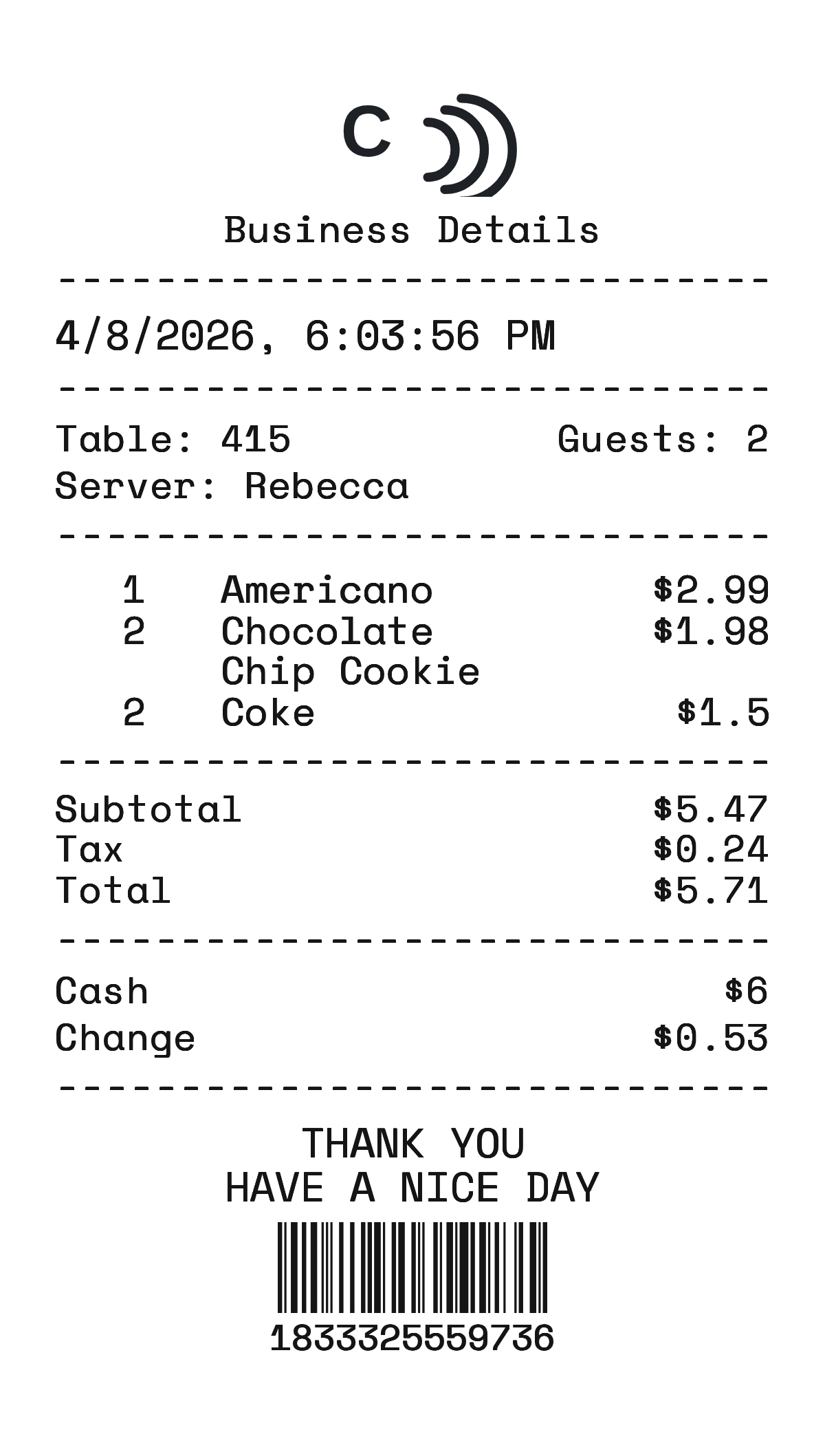 Cafe counter receipt template preview