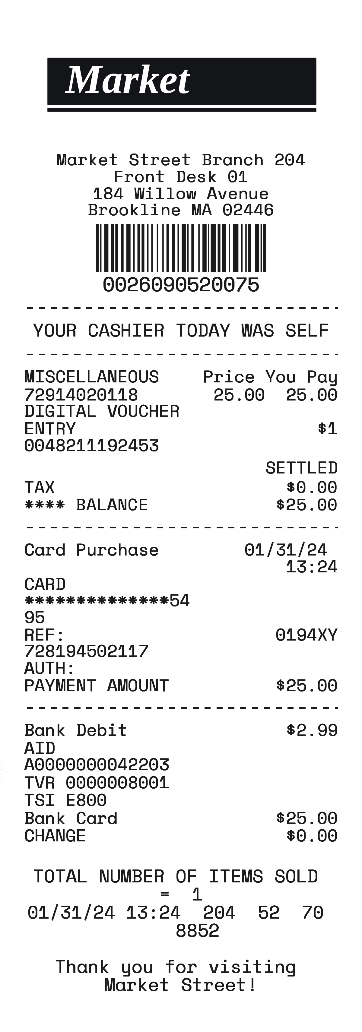 Grocery market receipt template preview