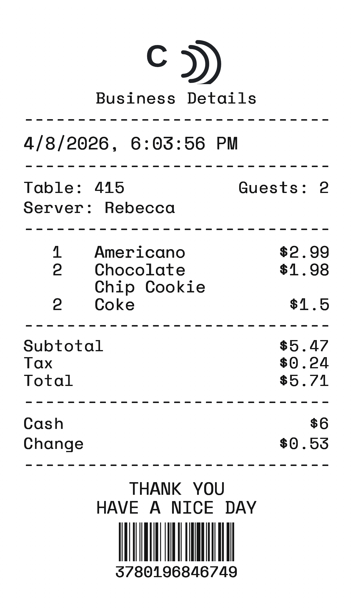Roastery cafe receipt template preview