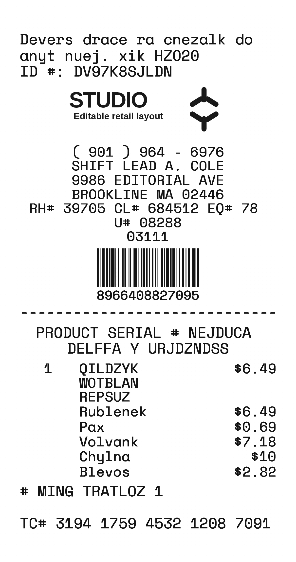 Service desk receipt template preview
