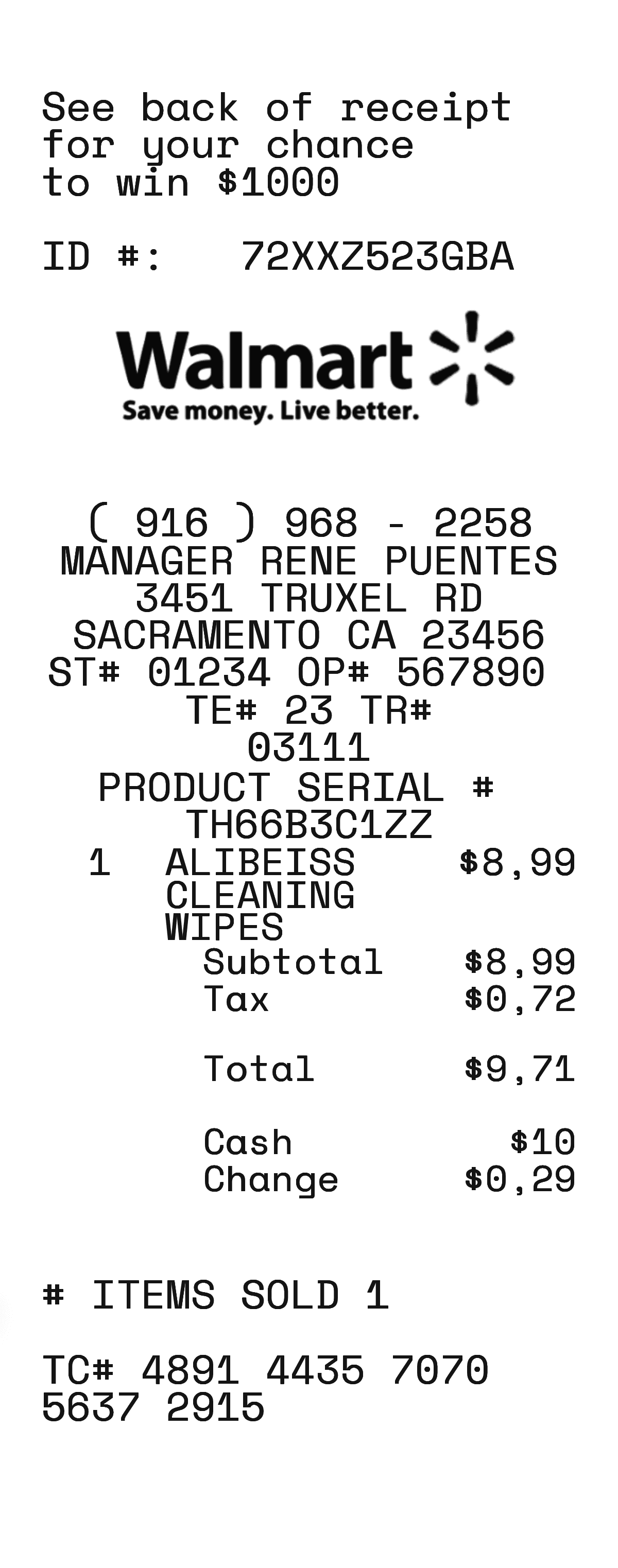 Walmart-style retail receipt template preview